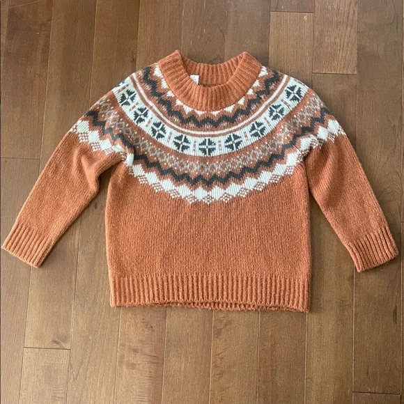 NWT Aerie Cozy Knit Sweater - Rust, Brown, nd White - Picture 1 of 6